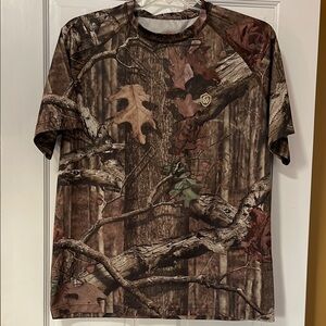 Game Winner Mens Wood Camouflage Short Sleeve Tee in Brown and Green Size Large
